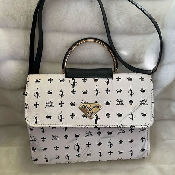 Baby Phat black and white logo satchel/shoulder bag with gold tone accent. - Picture 1 of 11